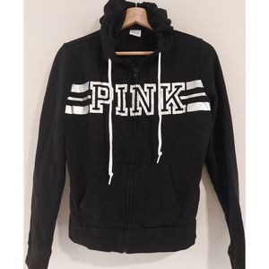 Victoria Secret Pink black and silver full zip up hoodie